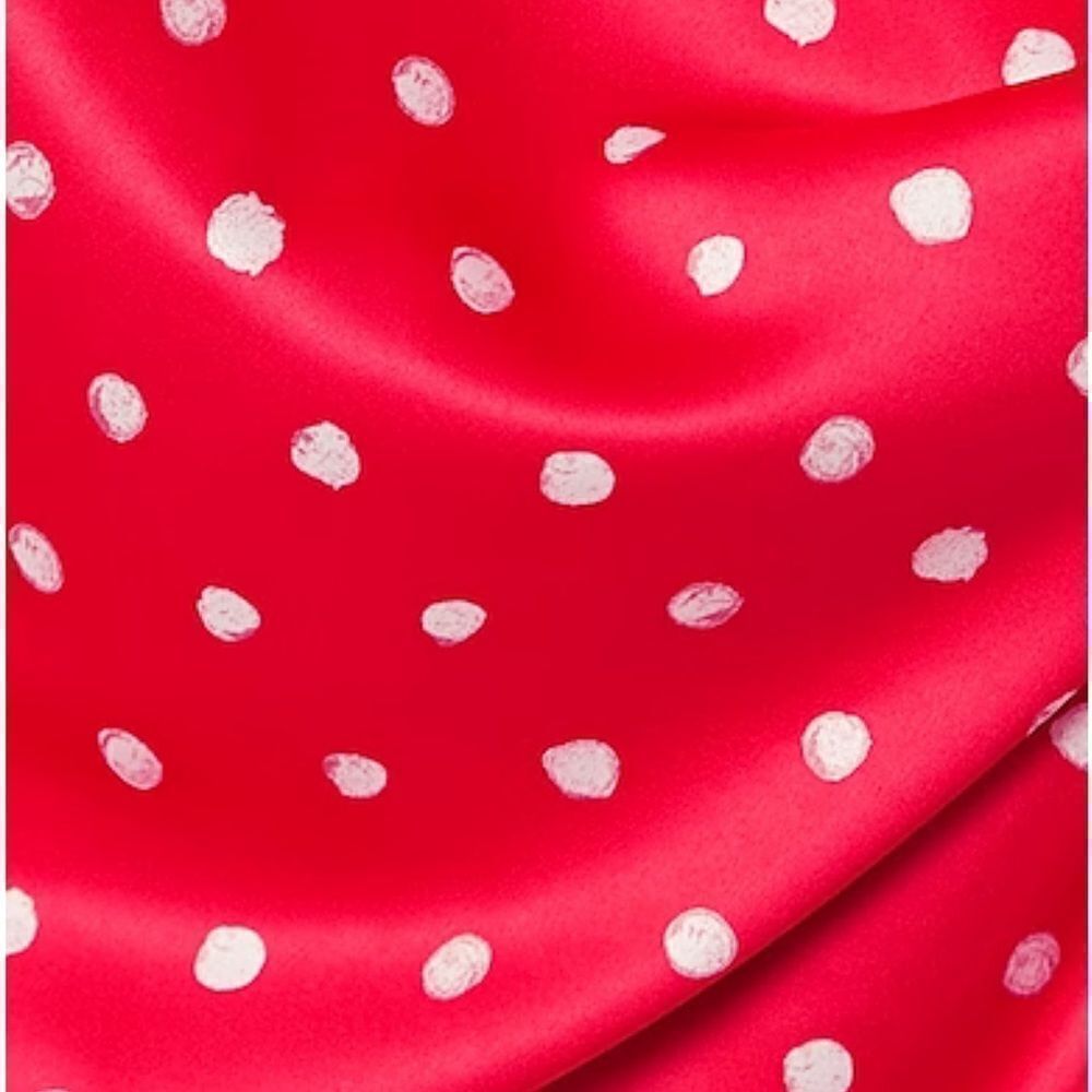 Haney Olivia Red Stretch Satin Polka Dot Handkerchief Hem Midi Dress 4 $890 - Picture 4 of 13